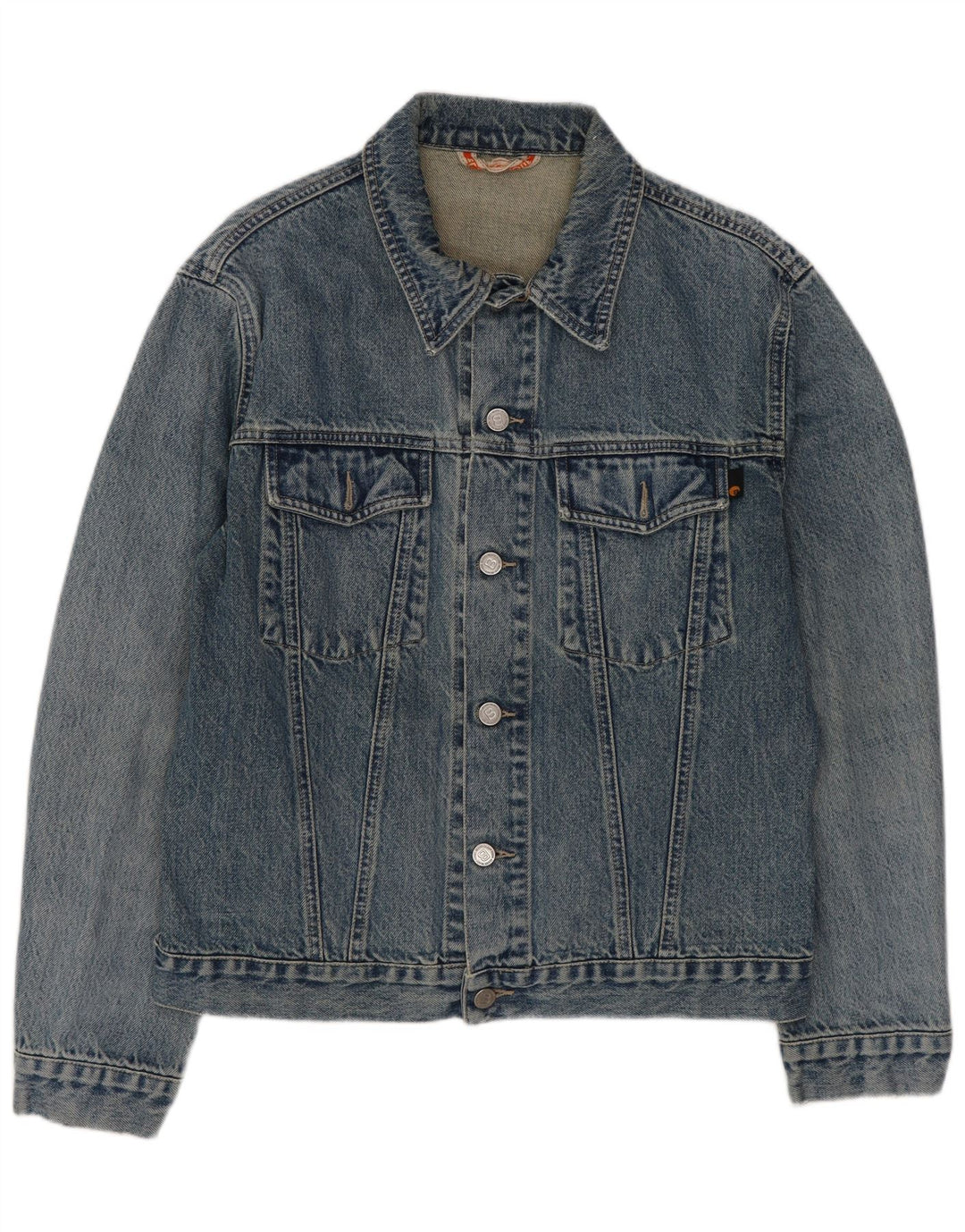 Vintage hombres chaqueta de mezclilla Reino Unido 36 pequeño algodón azul