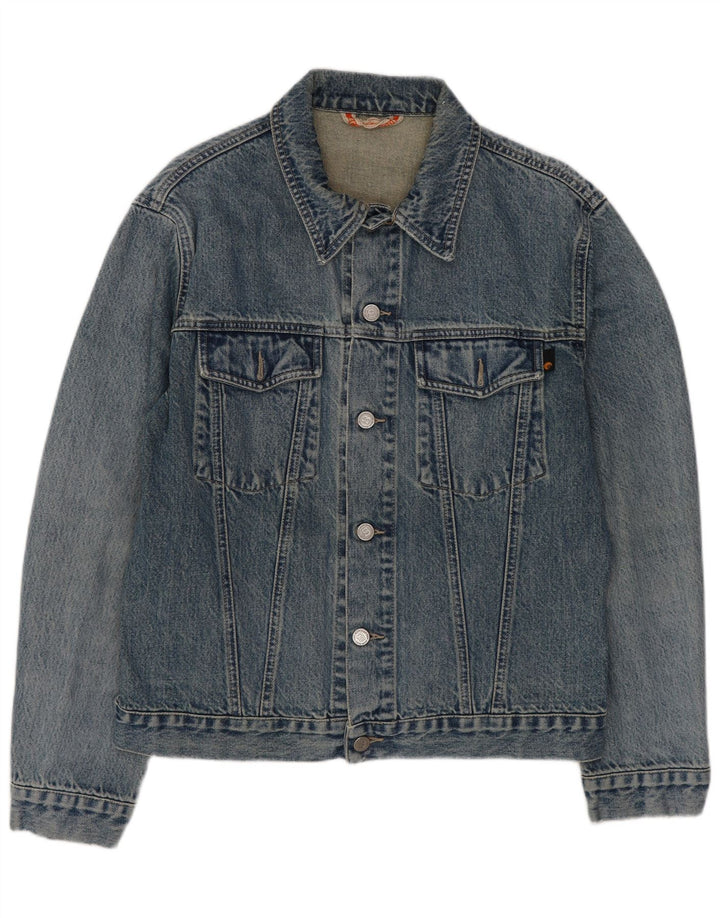 Vintage hombres chaqueta de mezclilla Reino Unido 36 pequeño algodón azul