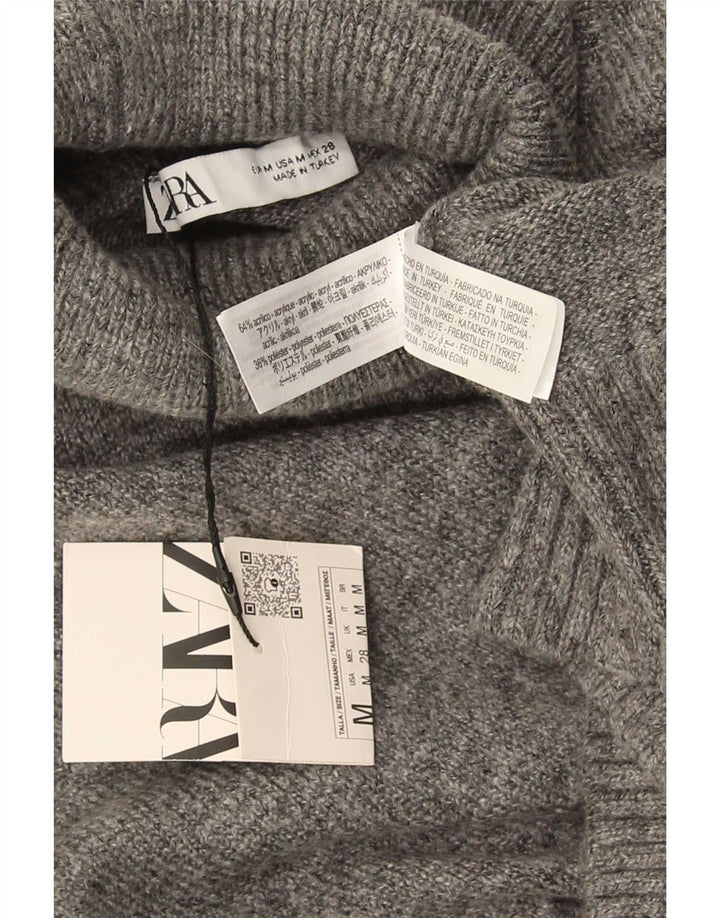 Zara Mujeres Crop Oversize Roll Neck Jumper Sweater UK 44 Gris Medio