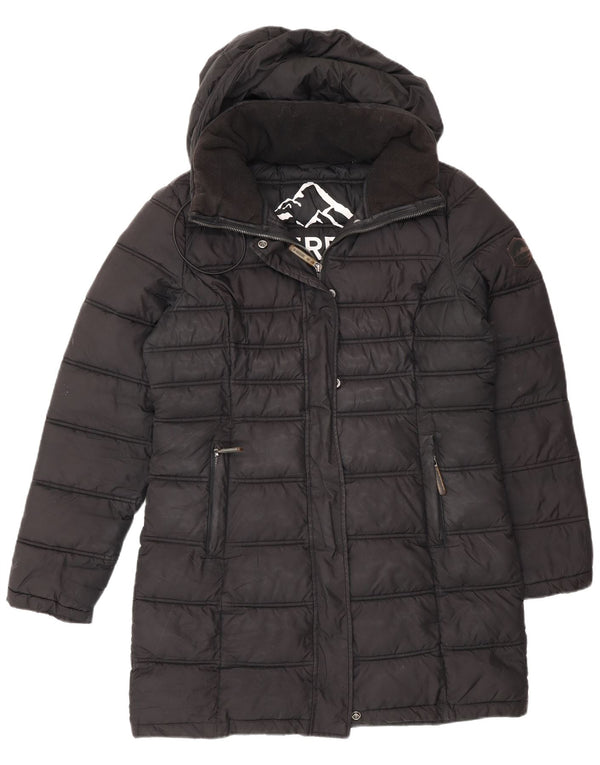 Superdry Abrigo acolchado con capucha para mujer, talla 40, poliéster negro mediano
