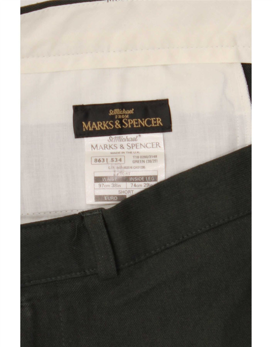 Marks & Spencer Pantalón chino recto para hombre W38 L29 Poliéster verde
