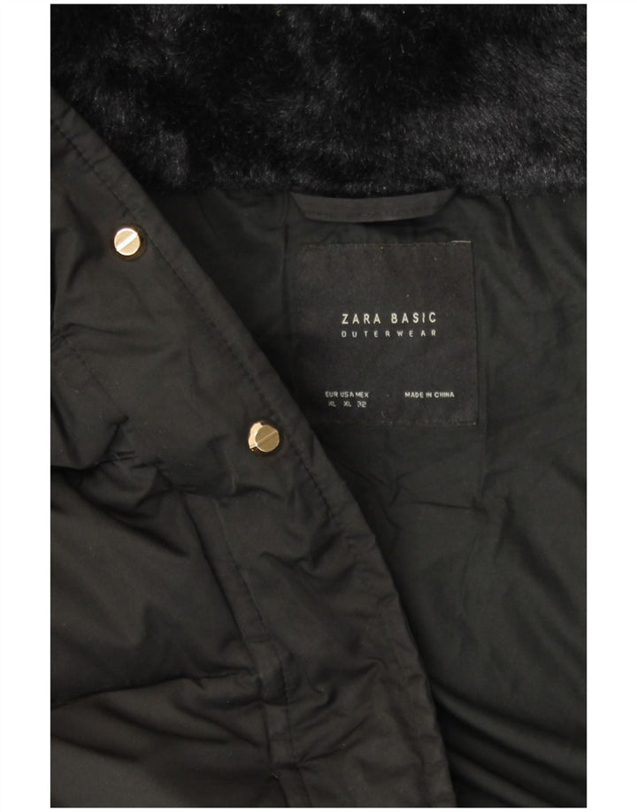 ZARA Mujer Abrigo Acolchado Con Capucha ES 40 XL Negro