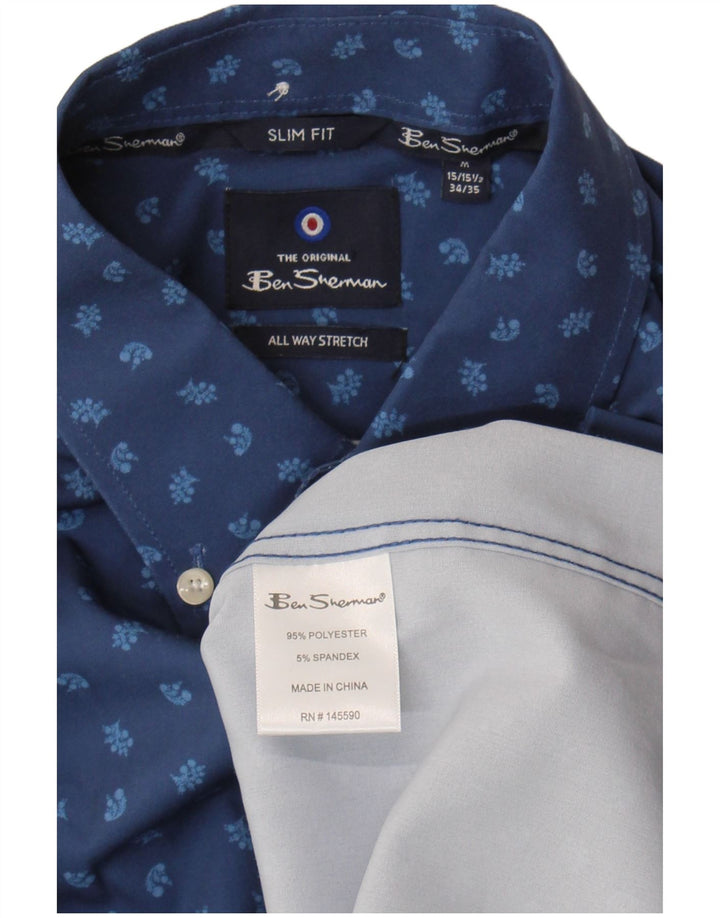 Ben Sherman Camisa Slim Fit para Hombre Talla 15 1/2 Poliéster Floral Azul Medio