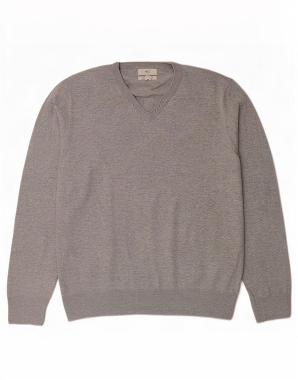 Marks & Spencer Jersey con cuello en V para mujer UK 40 XL Algodón moteado gris