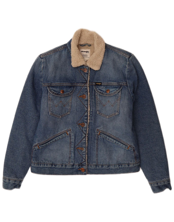 Wrangler Suéter con capucha y cremallera vaquera para mujer UK 10 Small Blue Colourblock