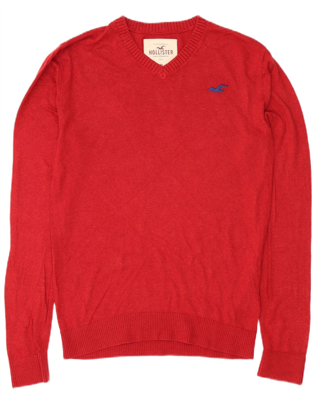 Hollister Hombre V-Cuello Jumper Suéter Medio Algodón Rojo