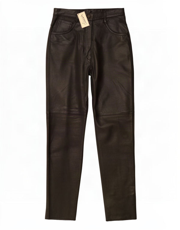 Vintage mujer pantalones de cuero cónico Reino Unido 12 Medio W26 L31 Negro