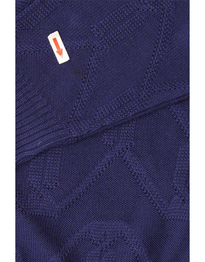 Vintage mujer Cardigan suéter UE 38/40 azul medio Chevron poliacrílico