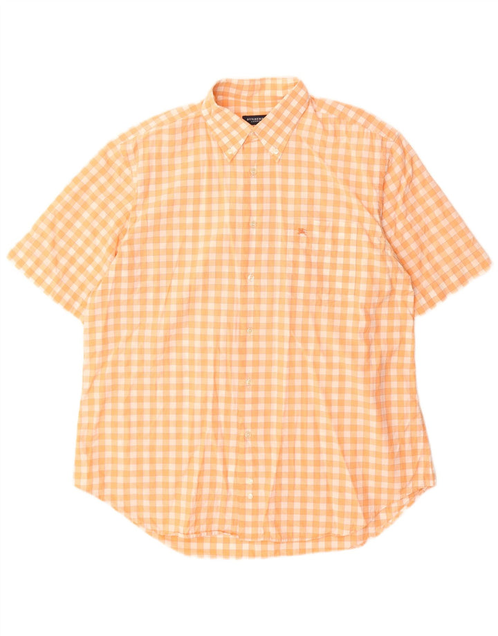 Burberry Camisa De Manga Corta De Algodón A Cuadros Naranja Grande Para Hombre