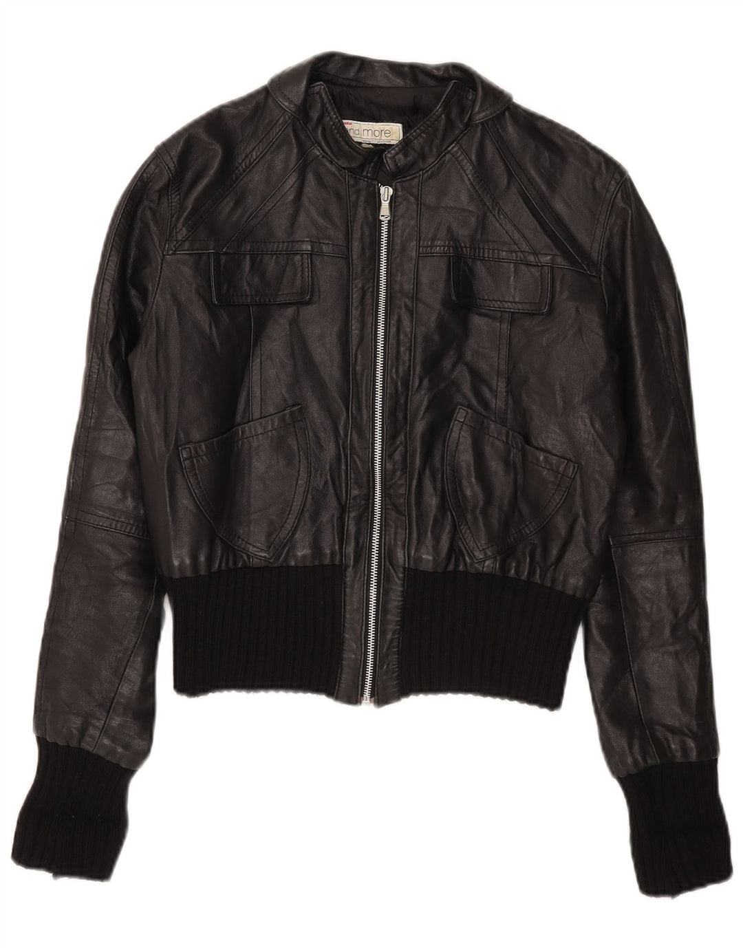 Bata and More Chaqueta de cuero corta para mujer IT 46 Large Black