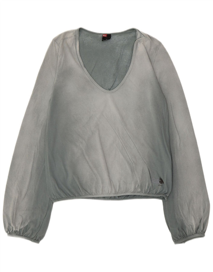 Diesel Mujer Crop Top Manga Larga UK 44 Grande Algodón Azul