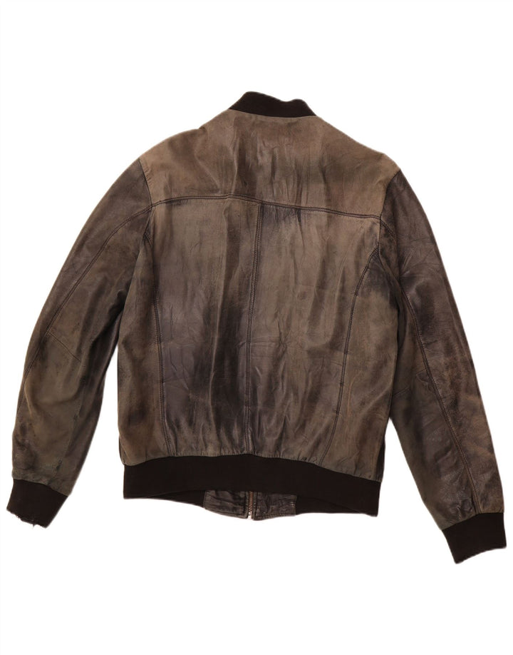 VINTAGE Chaqueta de cuero para hombre Reino Unido 38 Mediano Negro