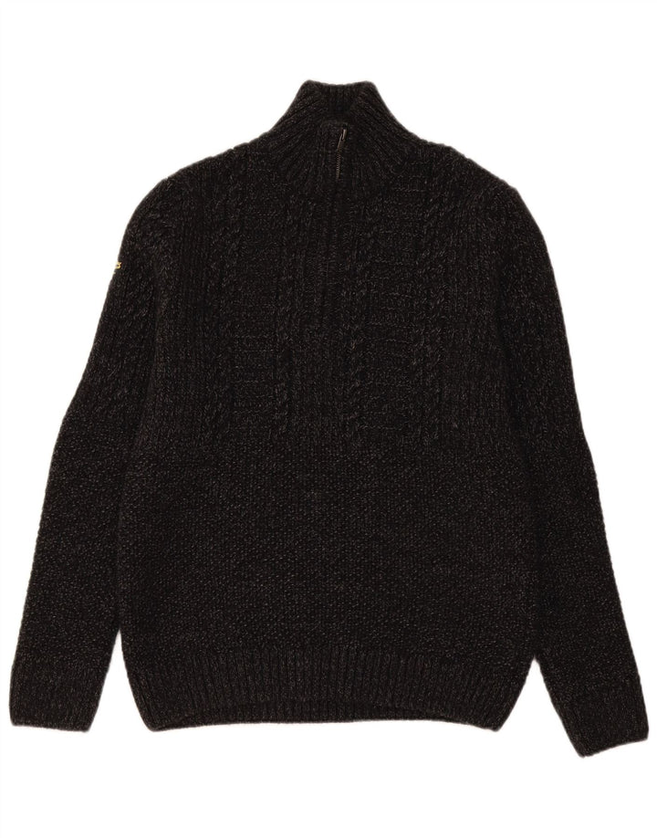 Superdry Jersey con cuello y cremallera para hombre, acrílico moteado en gris medio
