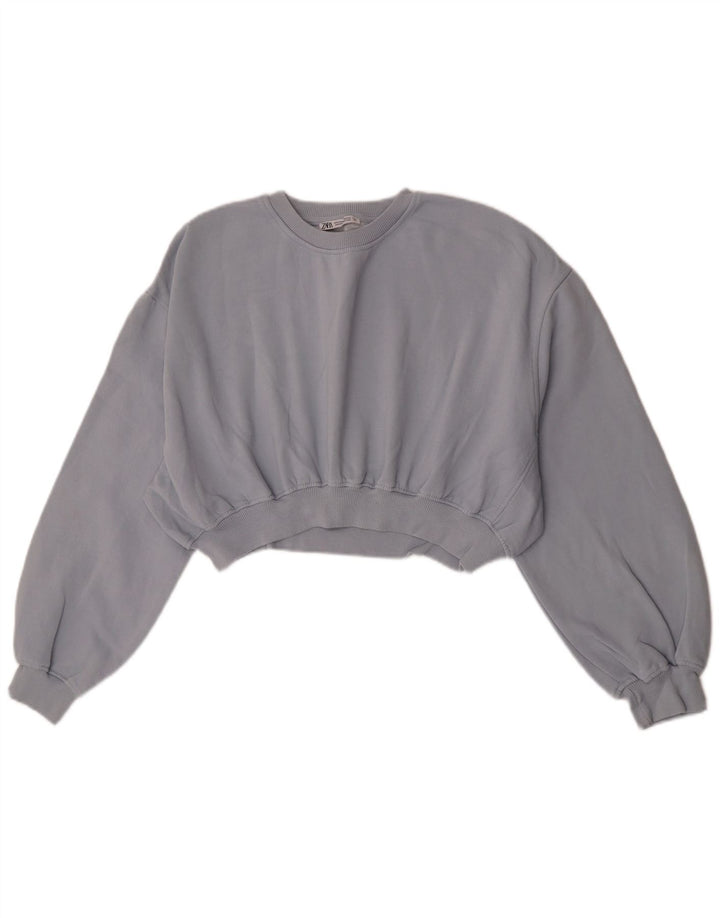 Zara Mujer Crop Sudadera Jumper UK 44 Algodón Gris Medio