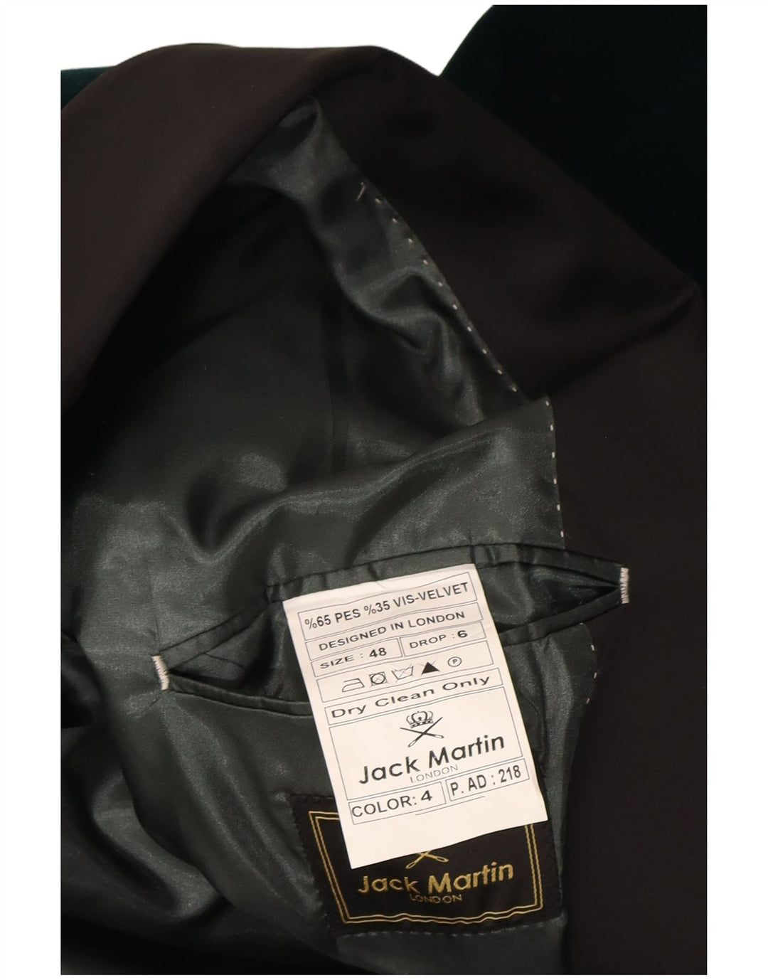 Jack Martin Chaqueta tipo blazer de terciopelo con 1 botón para hombre IT 48 Poliéster verde medio