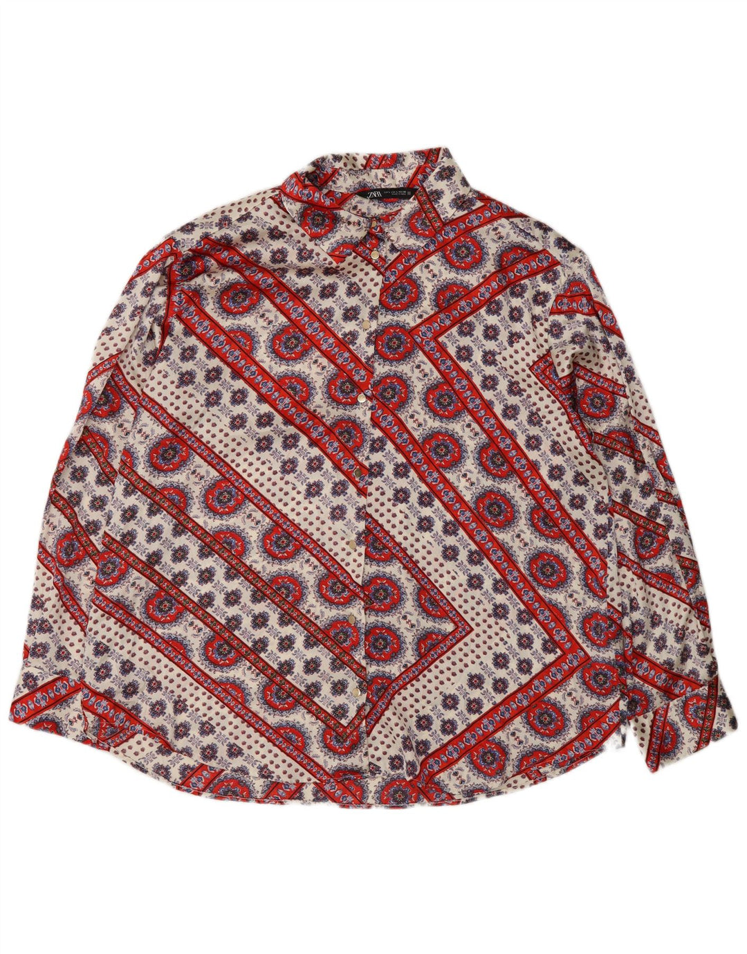 Zara Mujer Blusa Camisa UK 46 Grande Poliéster Floral Multicolor
