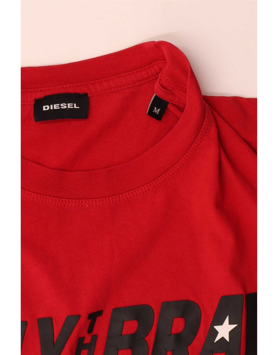 Diesel Hombre Camiseta Gráfica Top Medio Algodón Rojo