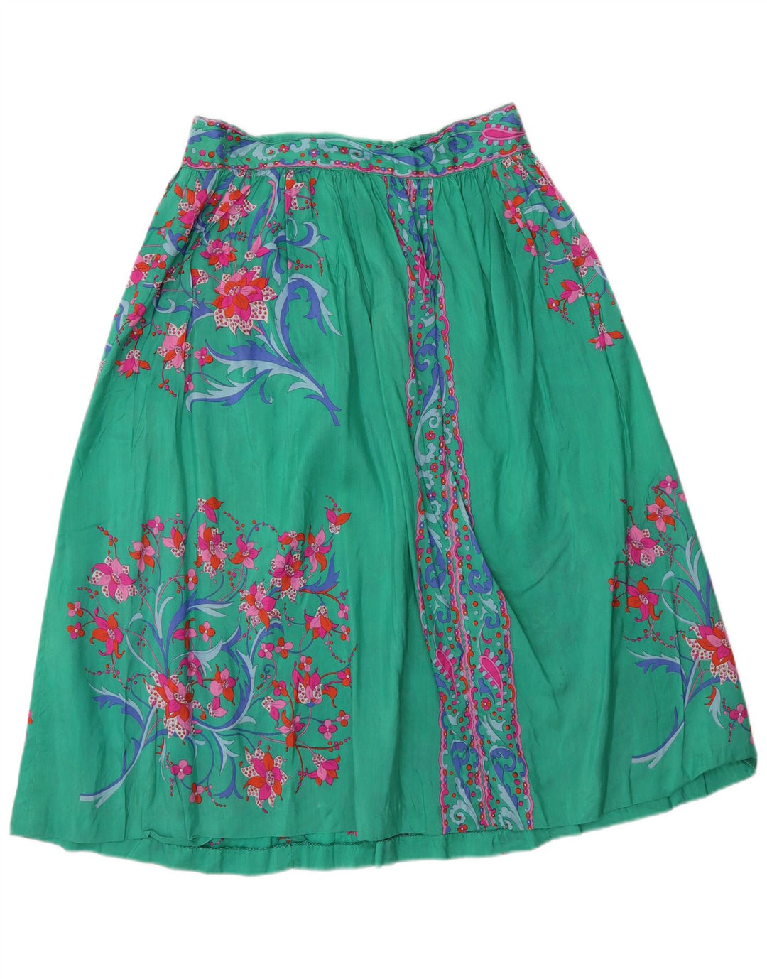 Falda acampanada vintage para mujer W28 Floral verde medio