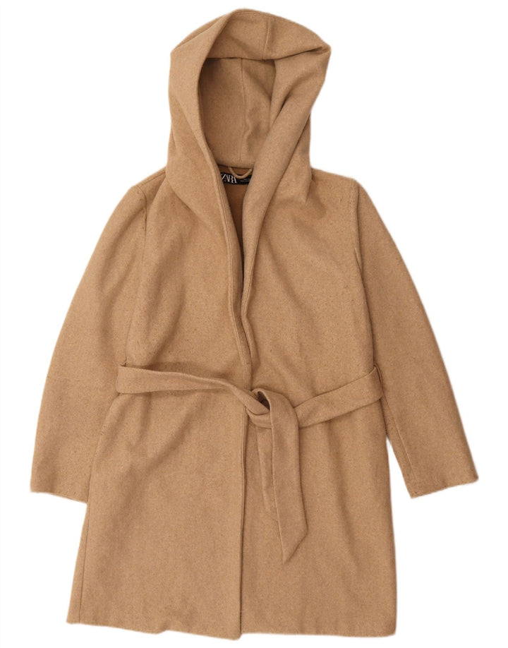 Zara Mujer Abrigo extragrande con capucha UK 10 Small Beige Poliéster