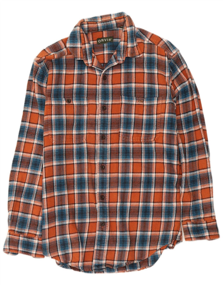Camisa De Franela Orvis Para Hombre Algodón A Cuadros Naranja Pequeño
