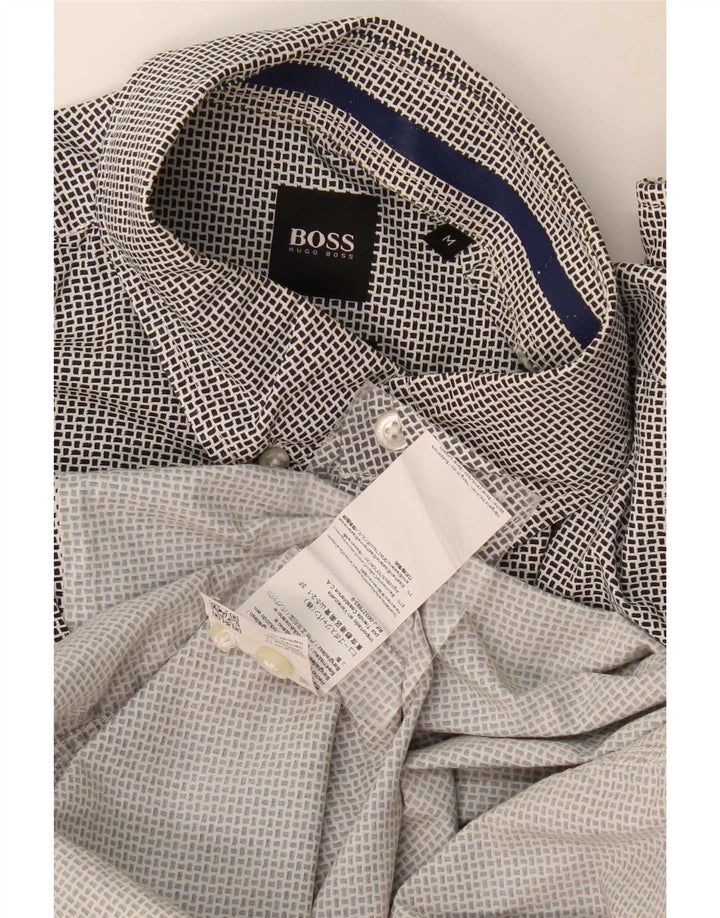 Camisas HUGO BOSS Hombre | Camisa de corte regular de algodón geométrico negro mediano