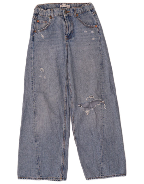 Zara Vaqueros de pierna ancha desgastados para niñas 13-14 años W26 L27 Algodón azul