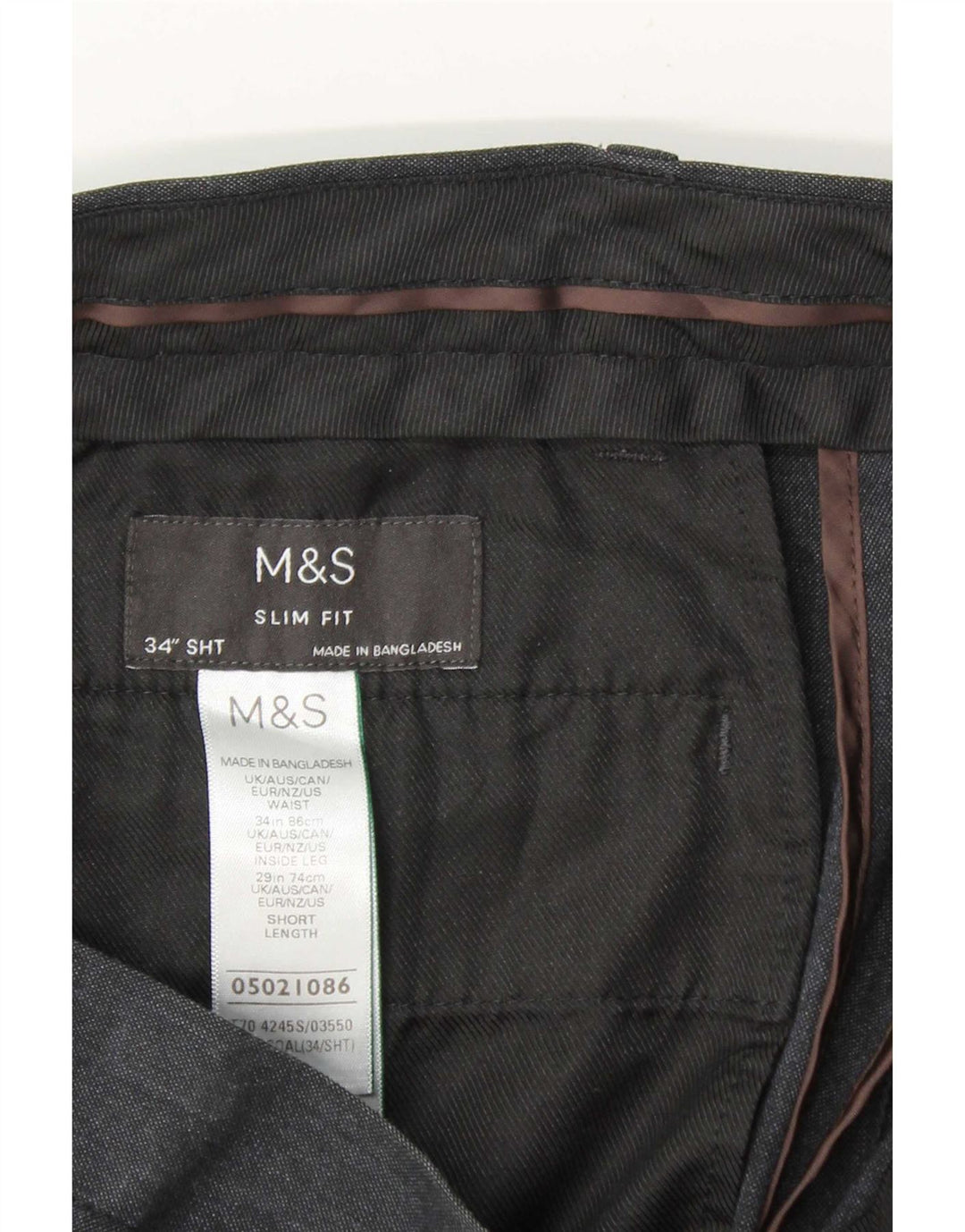 Marks & Spencer Pantalón chino ajustado para hombre W34 L29 Poliéster azul marino