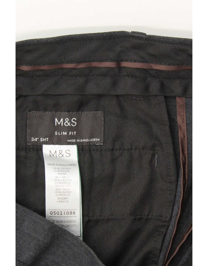 Marks & Spencer Pantalón chino ajustado para hombre W34 L29 Poliéster azul marino