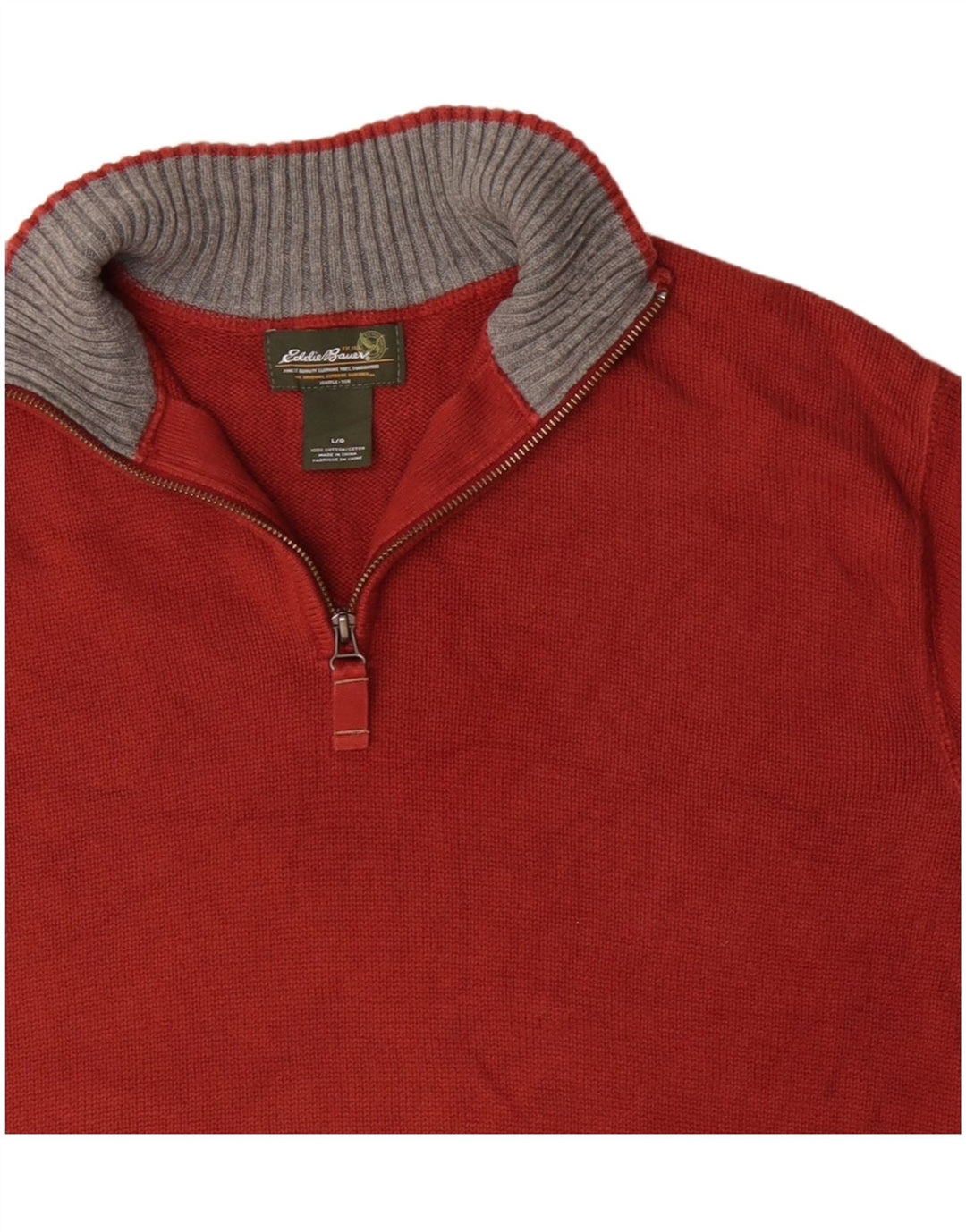 EDDIE BAUER Suéter tipo jersey con cuello y cremallera para hombre, tamaño grande, algodón rojo