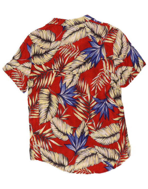 Vintage hombres hawaiano manga corta camisa grande rojo floral rayón