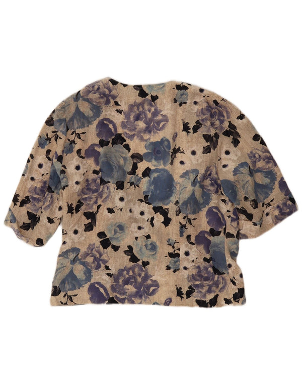Vintage mujer 1/2 manga Cardigan Top IT 48 XL Beige Floral Seda