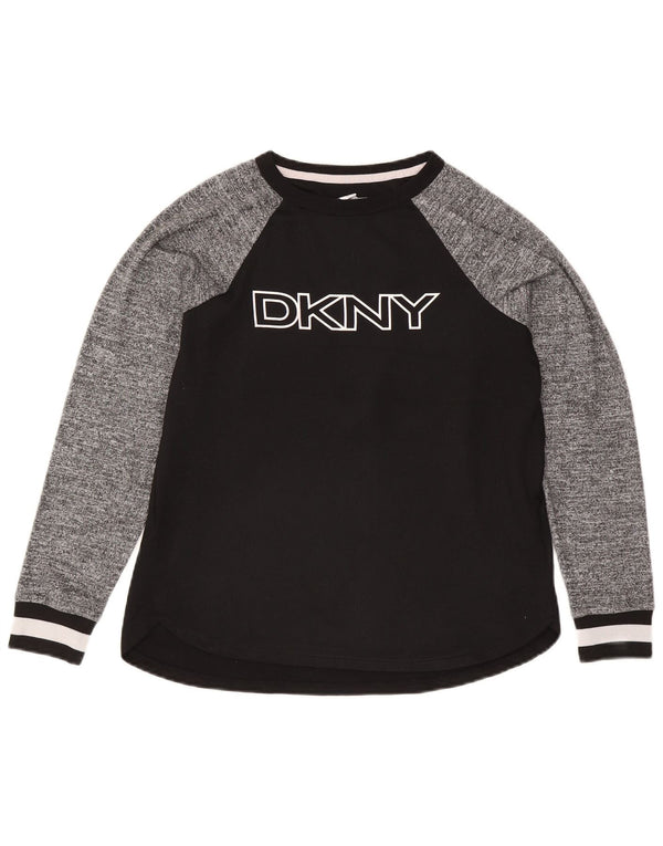 Dkny Top gráfico para mujer de manga larga UK 40 Small Black Colourblock Poliéster