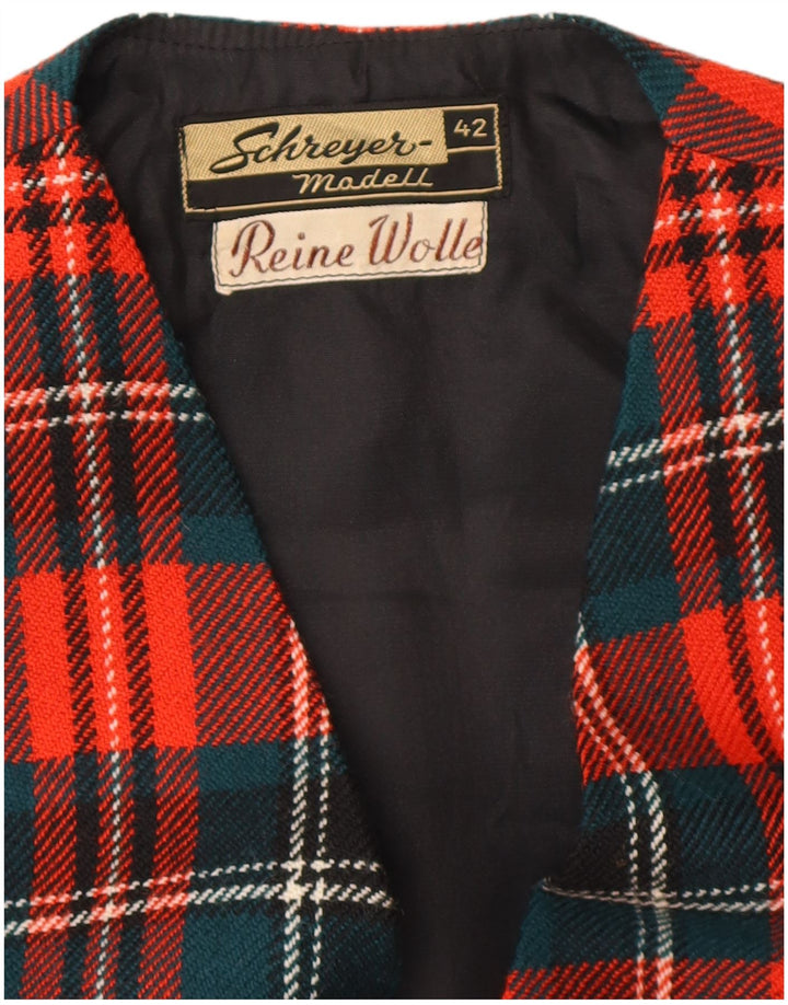 VINTAGE Chaleco corto para mujer EU 42 Lana virgen a cuadros rojos grandes