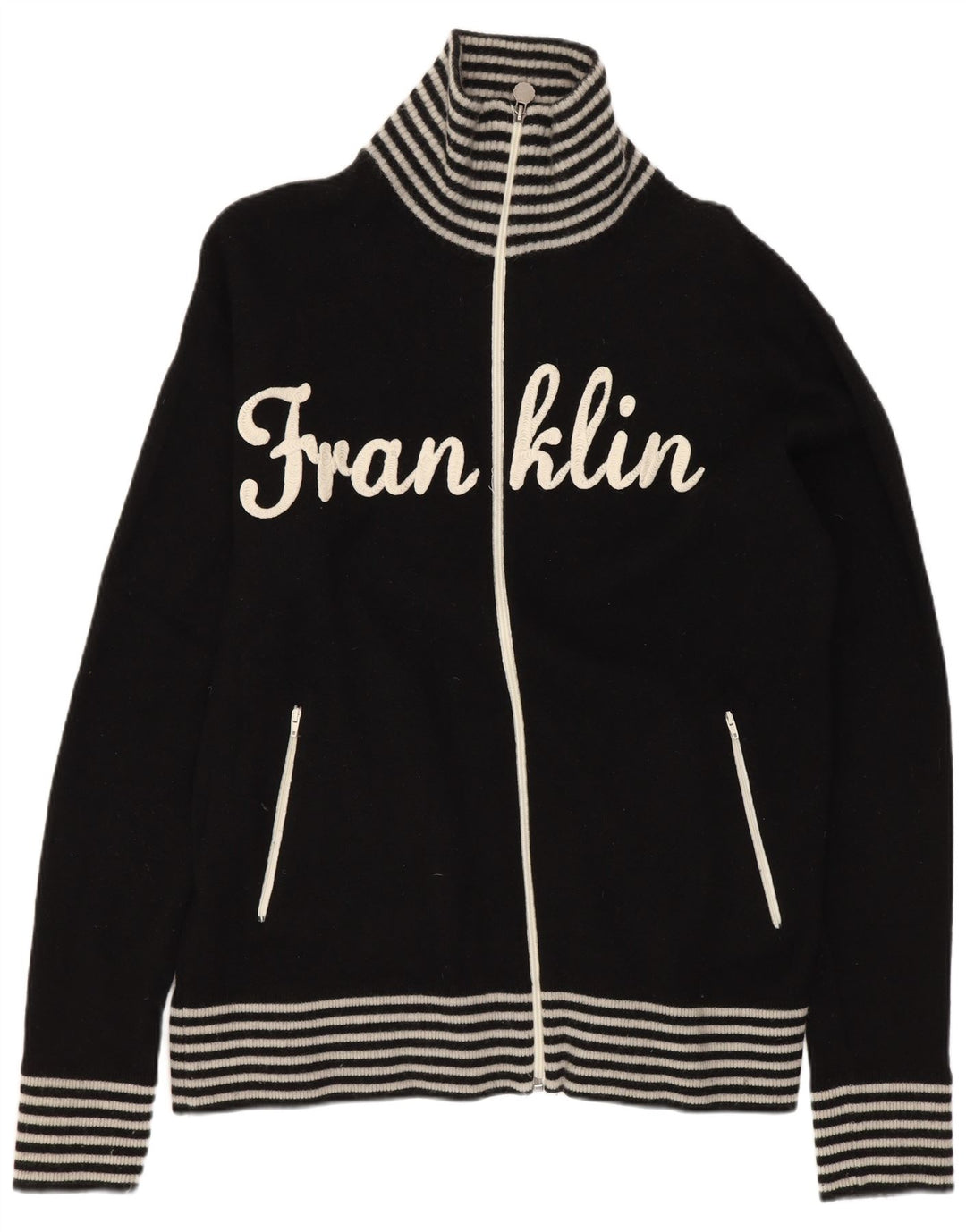 Franklin & Marshall - Cárdigan gráfico para hombre, suéter grande de lana a rayas negras