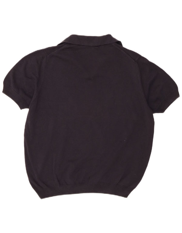 Zara Mens Manga Corta Polo Cuello Jersey Suéter Grande Azul Marino