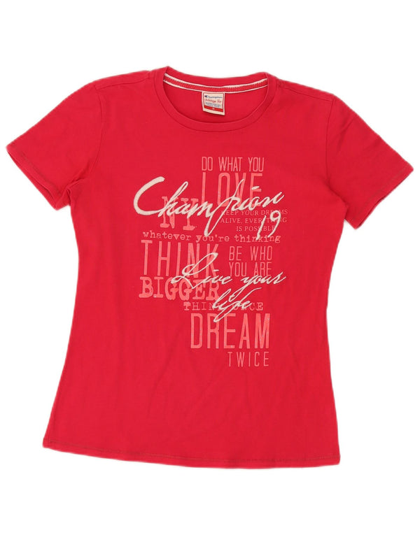 Champion Heritage Fit - Camiseta gráfica para mujer, talla 40, talla M, color rojo
