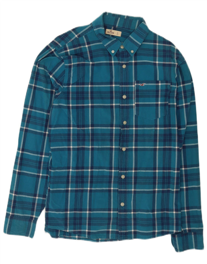 Camisa Hollister Hombre Algodón A Cuadros Azul Grande