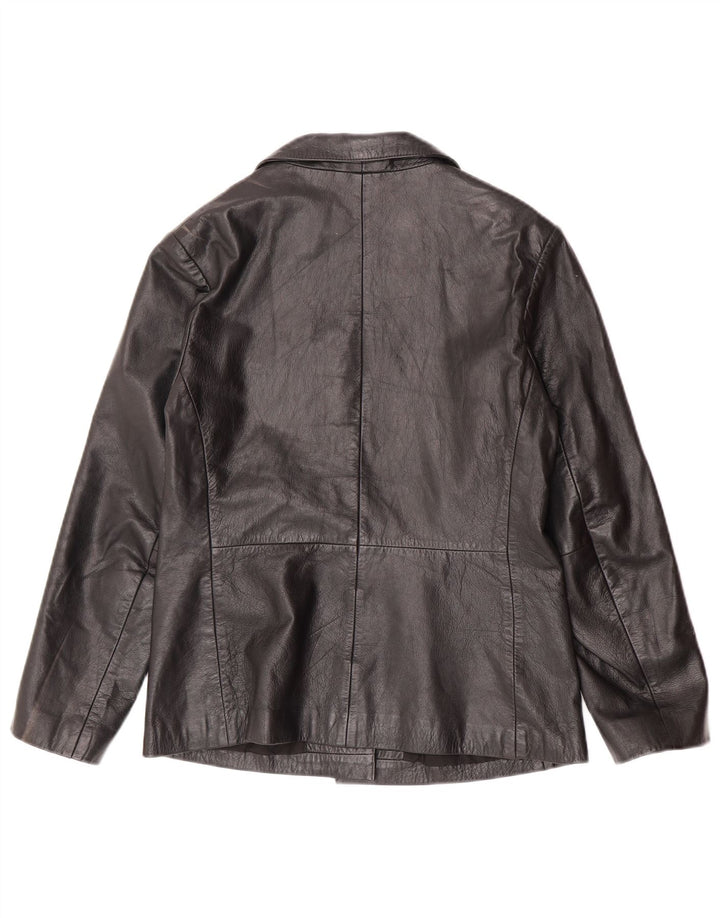 Vintage mujer chaqueta de cuero Reino Unido 12 cuero negro medio