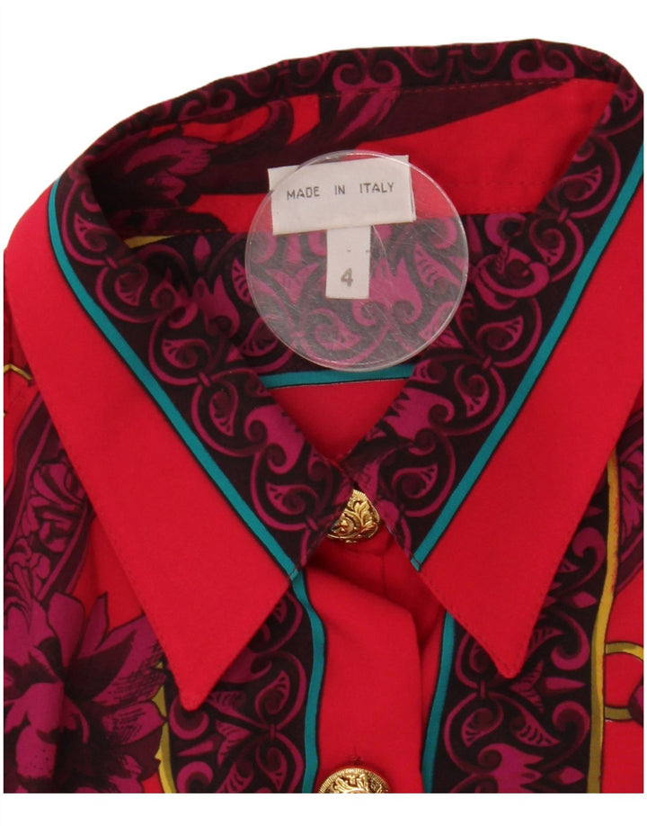 Vintage mujer camisa blusa Reino Unido 14 grande rojo floral