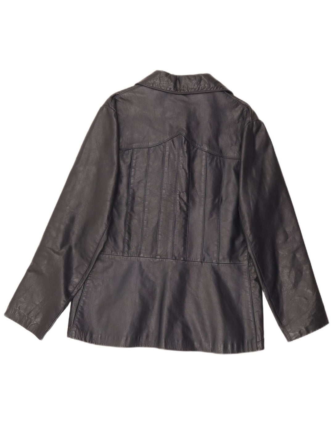 Chaqueta de cuero vintage para mujer IT 46 cuero negro grande