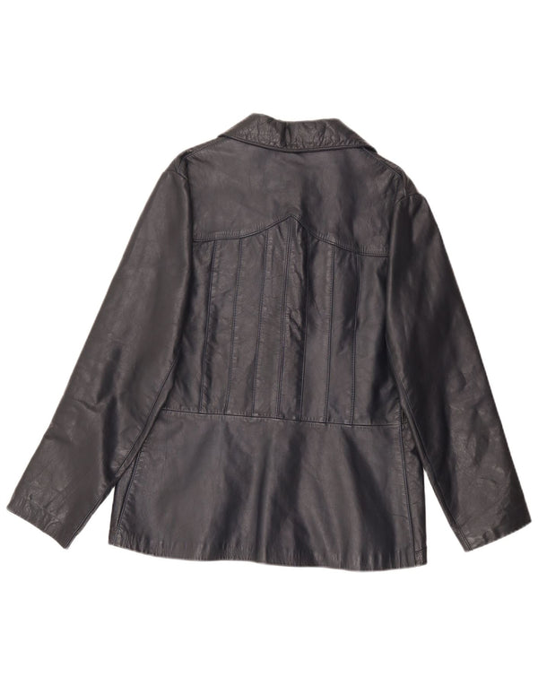 Chaqueta de cuero vintage para mujer IT 46 cuero negro grande