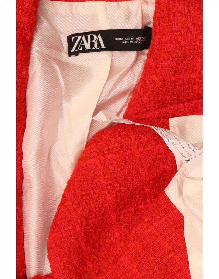 Zara Chaqueta Blazer De Doble Botonadura para Mujer UK 12 Mediana De Algodón A Cuadros Rojos