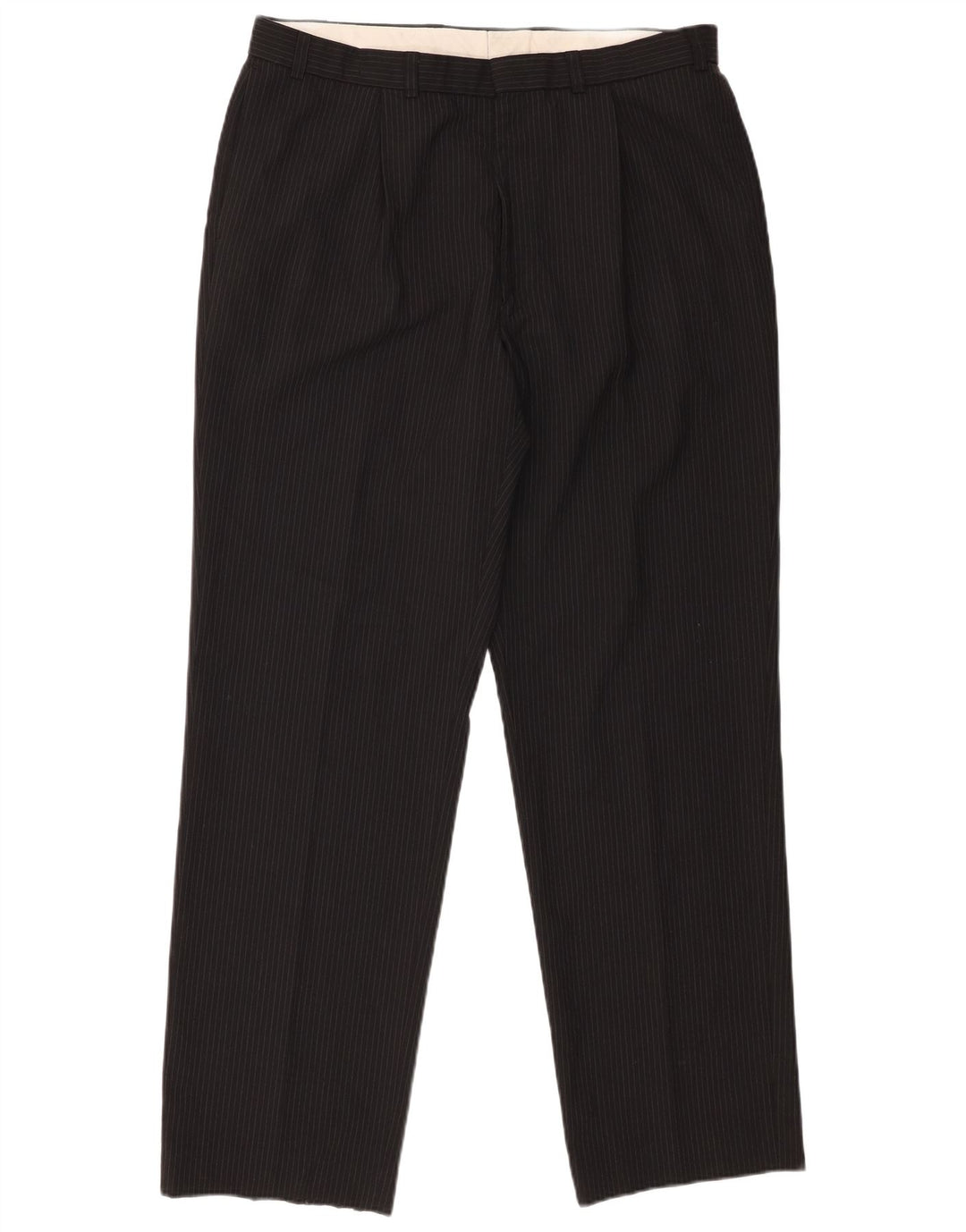 Marks & Spencer Pantalón de traje con pinzas para hombre W36 L33 Poliéster a rayas negras