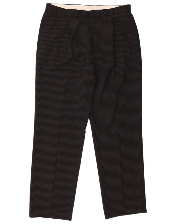 Marks & Spencer Pantalón de traje con pinzas para hombre W36 L33 Poliéster a rayas negras
