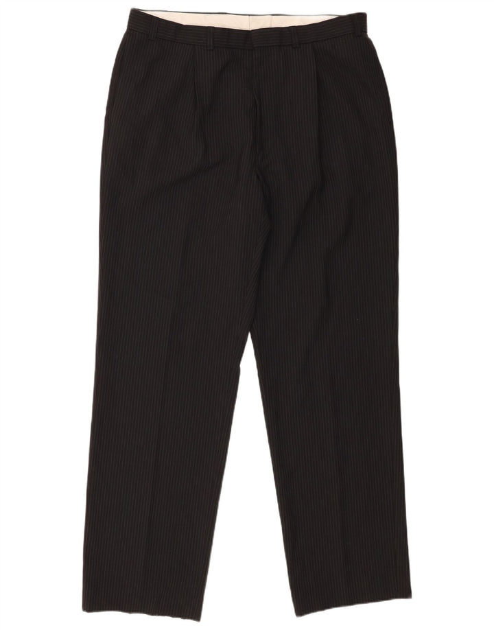 Marks & Spencer Pantalón de traje con pinzas para hombre W36 L33 Poliéster a rayas negras