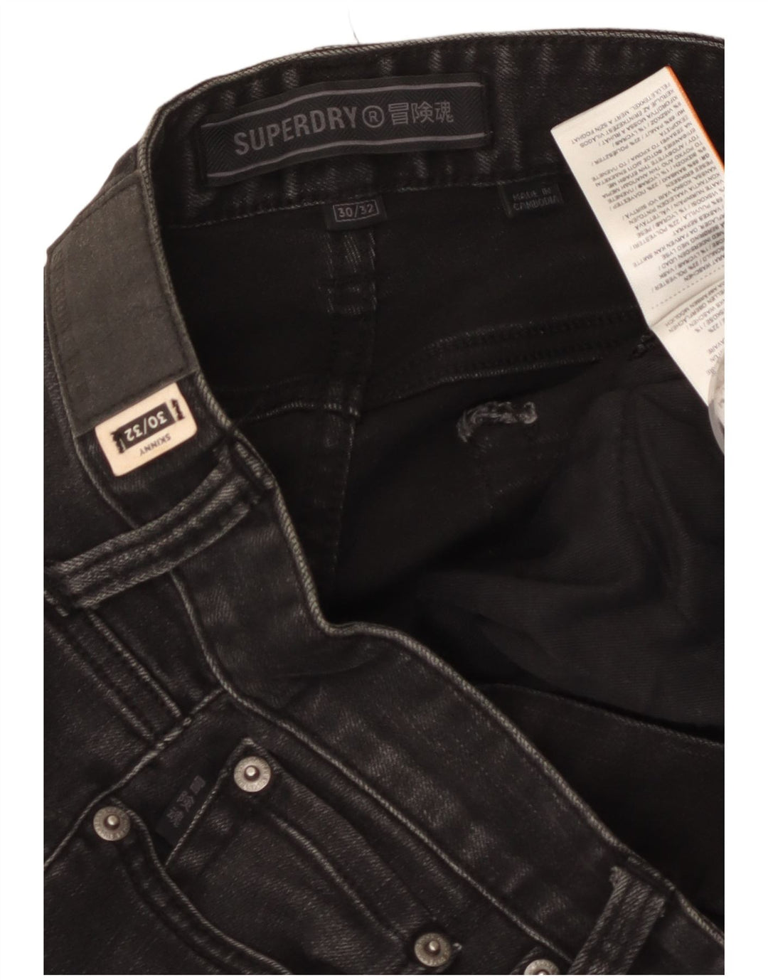 Superdry Vaqueros pitillo para hombre W30 L29 Algodón negro