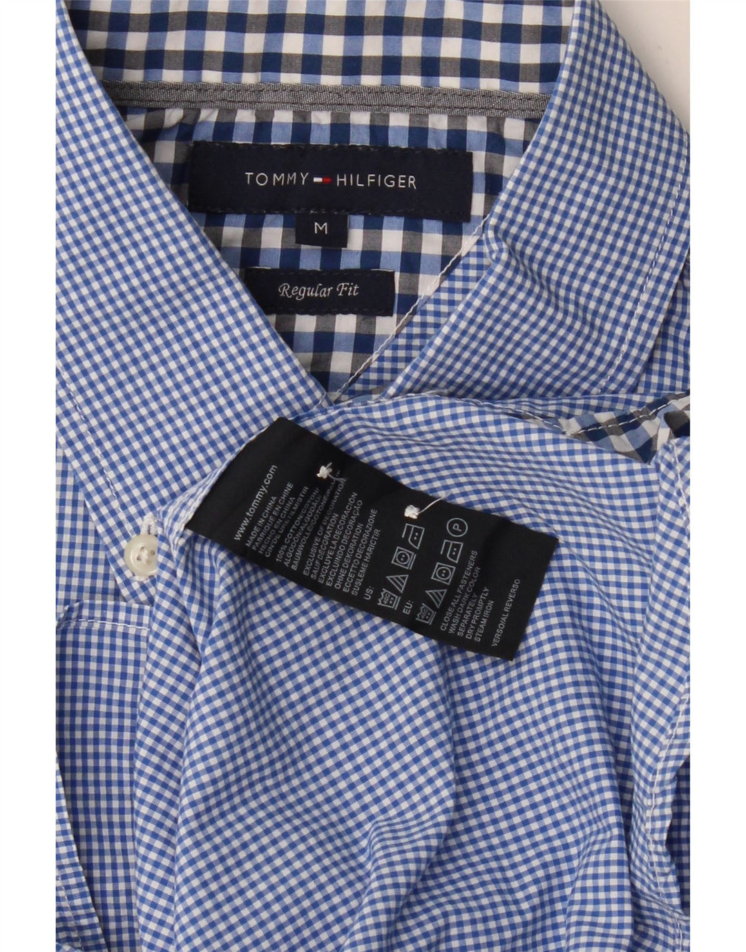 TOMMY HILFIGER Camisa de manga corta de corte regular para hombre Vichy azul medio