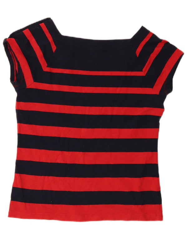 Chaps Womens T-Shirt Top UK 14 Large Navy Blue Striped Cotton