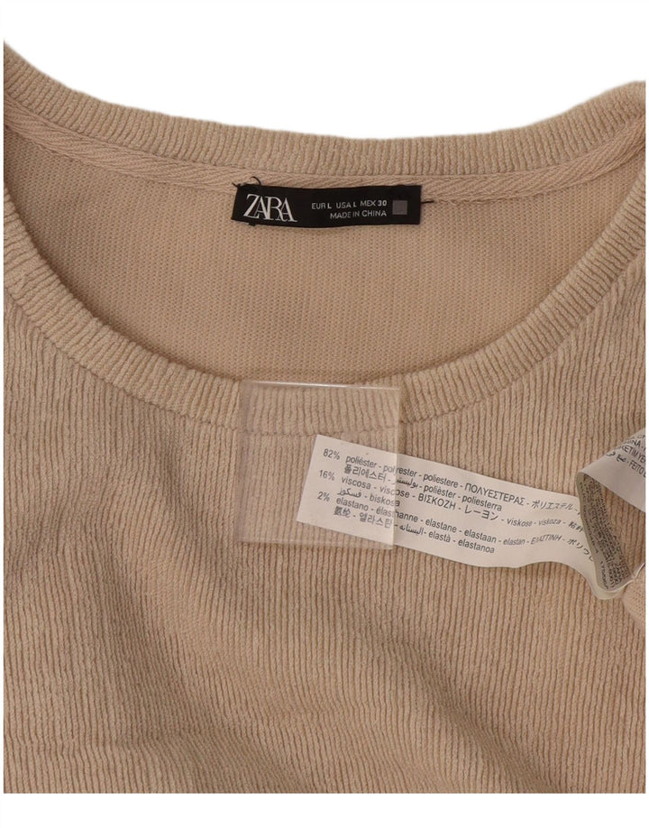 Zara Blusa extragrande de manga larga para mujer UK 46 Poliéster beige grande