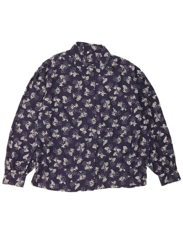Vintage mujer camisa blusa IT 48 XL azul marino floral viscosa